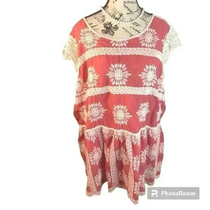 Cato Est 1948 Women’s 22/24W Peach and Beige Heavily Embroidered Peplum Blouse